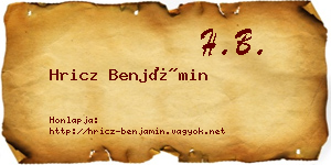 Hricz Benjámin névjegykártya