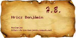 Hricz Benjámin névjegykártya